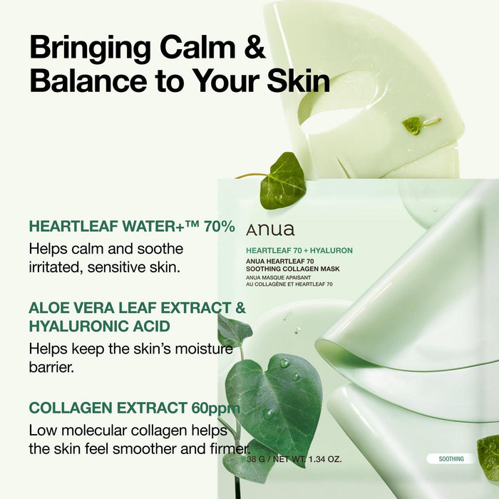 Anua Heartleaf 77 + Hyaluron Soothing Collagen Mask 4pk