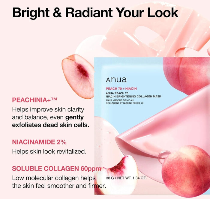 Anua Peach 70+ Niacin Brightening Collagen Mask 4pk