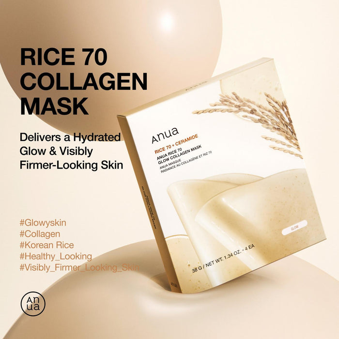 Anua Rice 70 + Ceramide Glow Collagen Mask 4pk