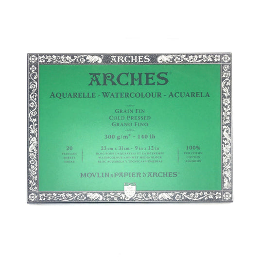 Arches Aquarelle Watercolor Block - Cold Press - 300 gsm - 20 sheets - 9 x 12 inches by Arches - K. A. Artist Shop