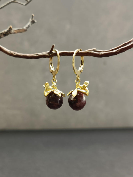 Aubergine Beaded Flower Earrings - Precious Sparkle