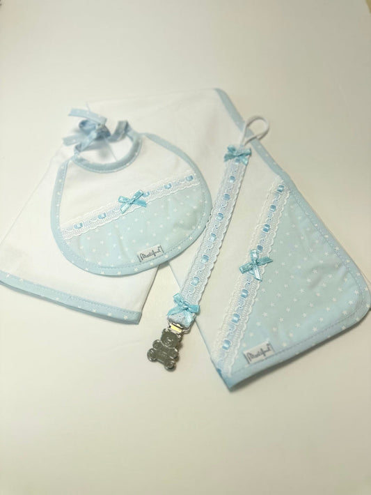 Baby Bib/Dummy Clip and Burp Cloth Blue