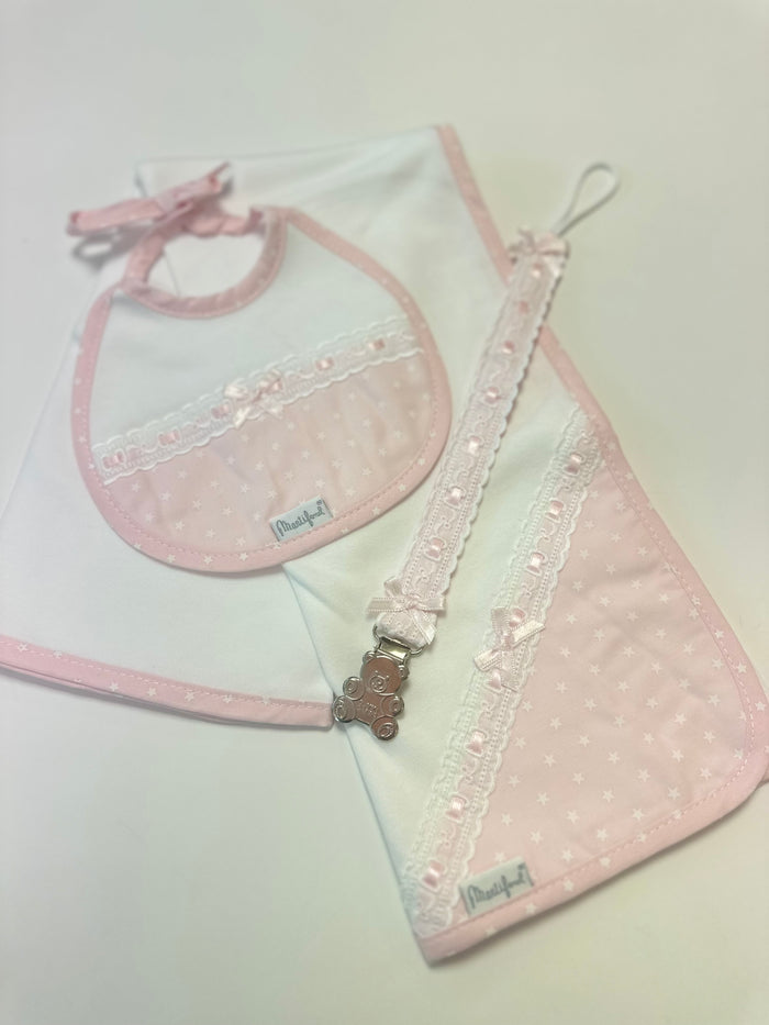 Baby Bib/Dummy Clip and Burp Cloth Pink
