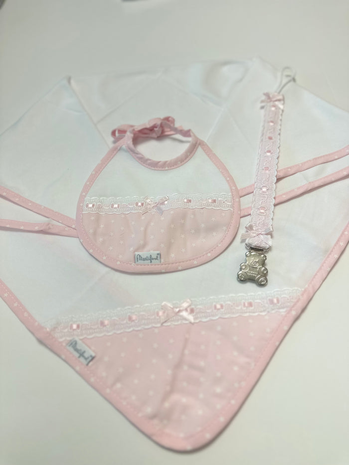 Baby Bib/Dummy Clip and Burp Cloth Pink