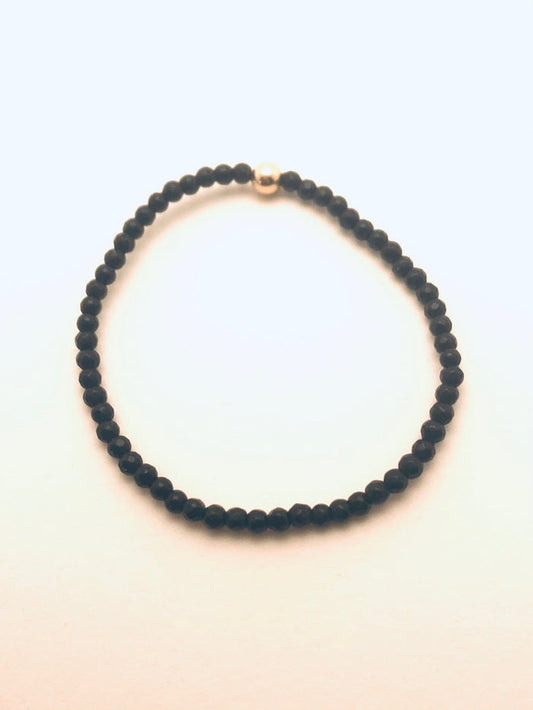 Black Onyx Faceted Small Gold Beaded Bracelet