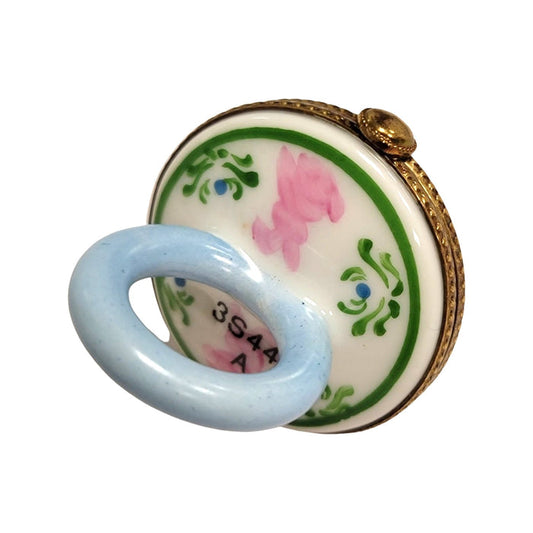 Blue Pacifier with Rabbits Porcelain Limoges baby limoges box babies maternity French Trinket Box