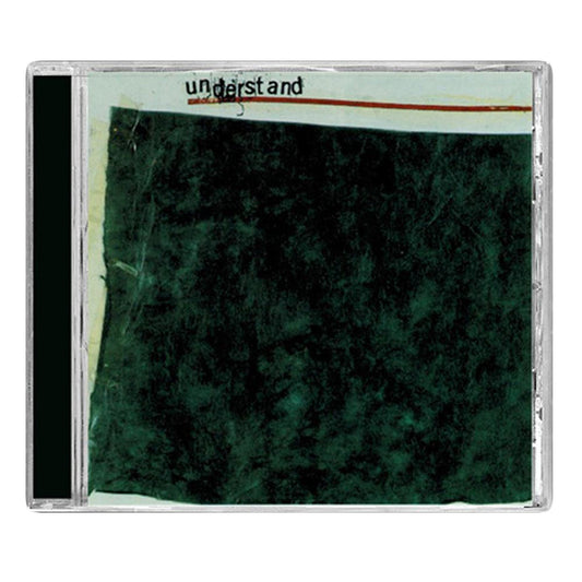 A CD case from Understand, featuring a dark green, textured abstract design inspired by melodic hardcore. The brand name appears at the top, with red and black lines above—a tribute to bands like Quicksand and Shift.