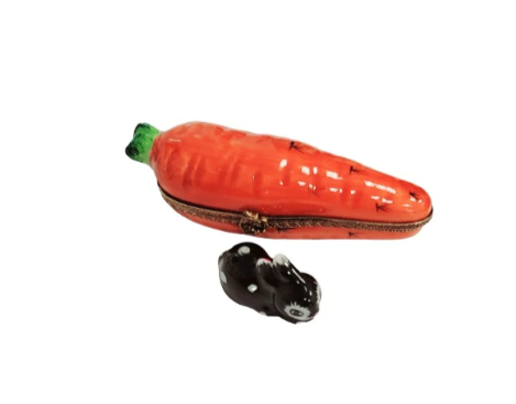 Carrot And Brown Rabbit Limoges Box Porcelain Limoges fruit vegetable French Trinket Box