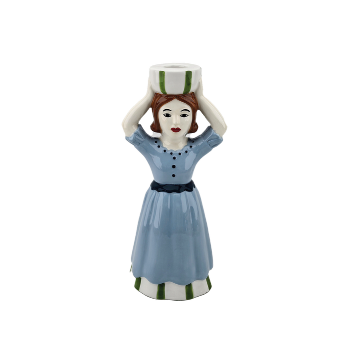 Candle Holder Ceramic Woman Blue Dress - Precious Sparkle