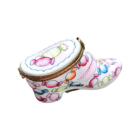 Candy Boot Shoe Figurine Porcelain Limoges Shoes Dessert French Trinket Box