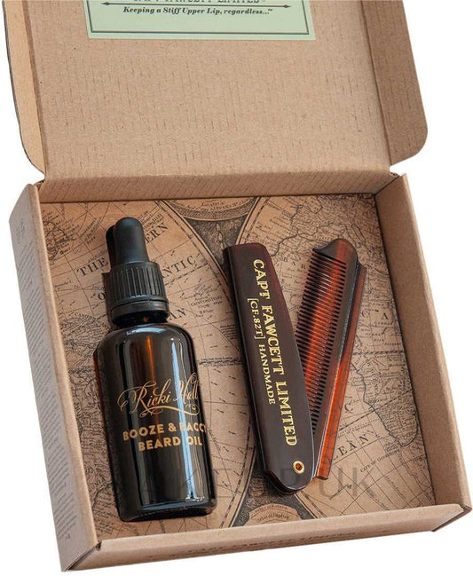 Captain Fawcett Booze & Baccy Beard Oil & Comb Gift Set
