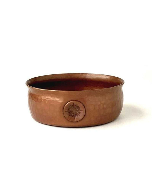 Heavyweight copper shaving bowl with vintage flared rim and artisan detail for grooming
