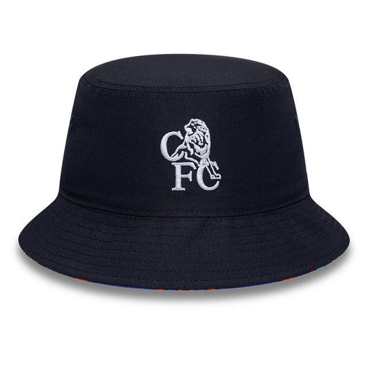 Pictured is this Retro Goal Keeper Chelsea FC Lion Crest Bucket cap in navy. 4