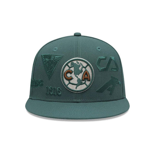 Pictured is this Liga MX All Over Club America 59FIFTY Fitted cap in dark green. 2
