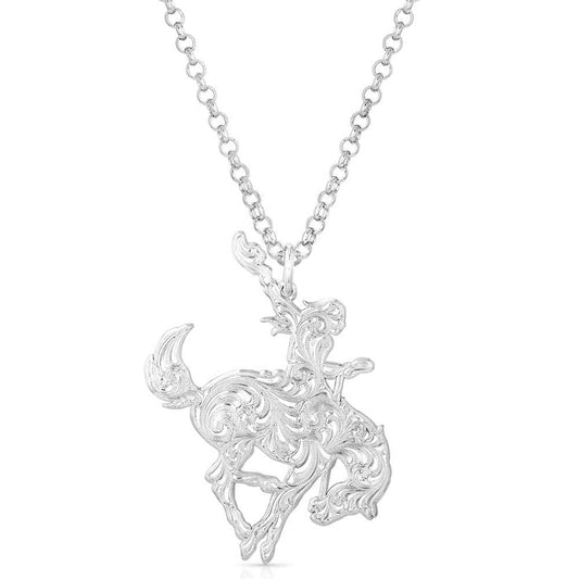 Silver Wyoming Bucking Horse Necklace NC5980