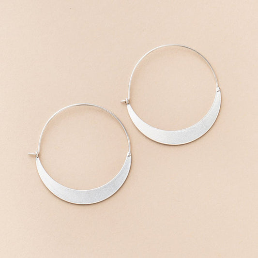 CRESCENT HOOP REFINED EARRINGS, STERLING SILVER