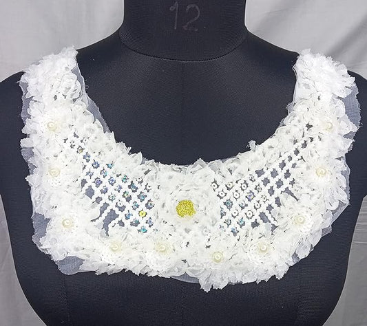 Ani Accessories cross design neckline embellished with sequins, pearls and yellow stone detailing