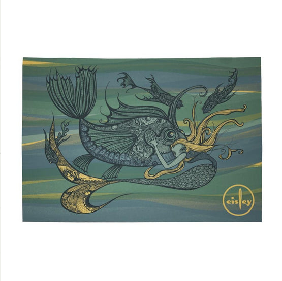 Stylized fish with ornate patterns and a mermaid, set against a green-blue wavy background. Inspired by Sherri DuPree-Bemis, Eisley (Brand Name) appears in a yellow circle in the bottom right corner.