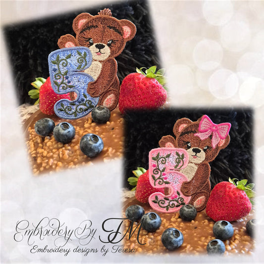 Cute bear No.5 / two variations/4x4 hoop