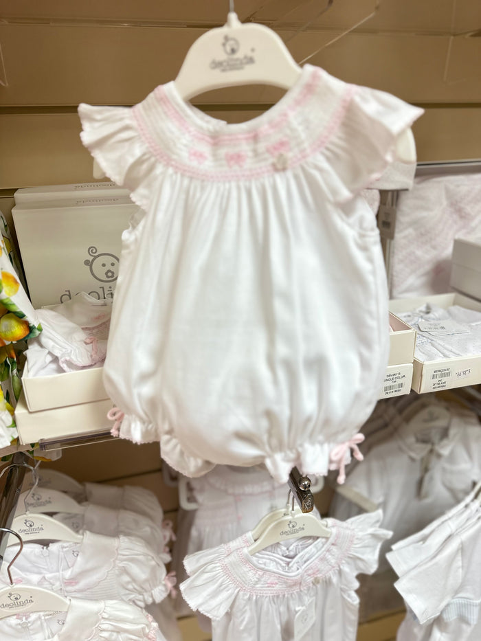 Deolinda Romper white & pink smocked