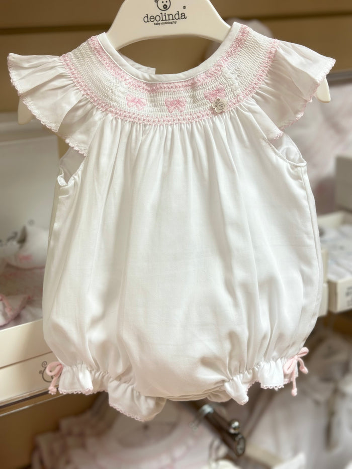 Deolinda Romper white & pink smocked
