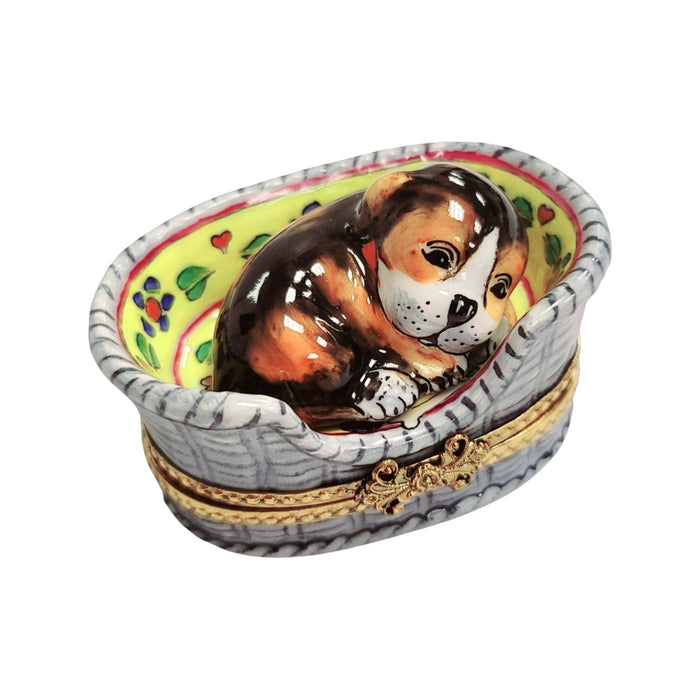 Charming Dog in Basket Limoges Porcelain Limoges dog limoges box French Trinket Box