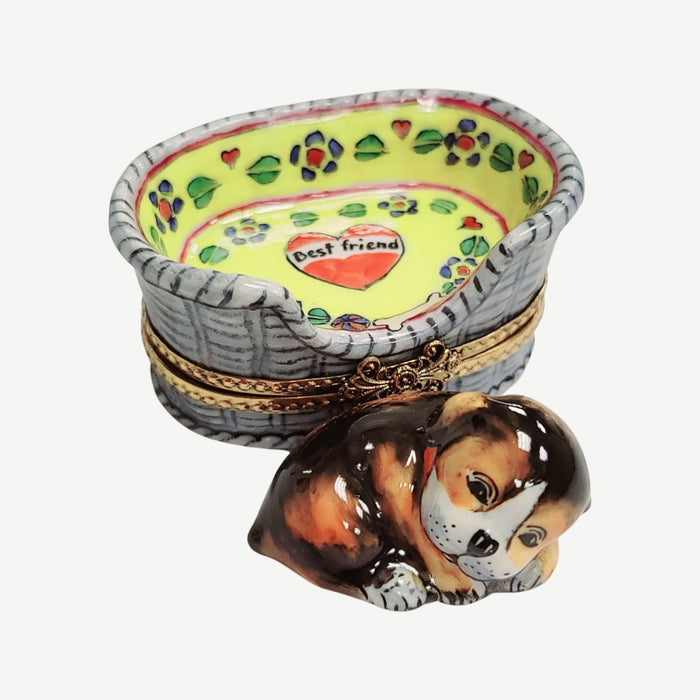 Charming Dog in Basket Limoges Porcelain Limoges dog limoges box French Trinket Box