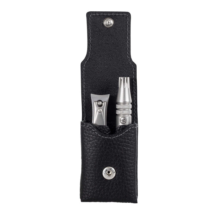 Black leather case with grooming tools