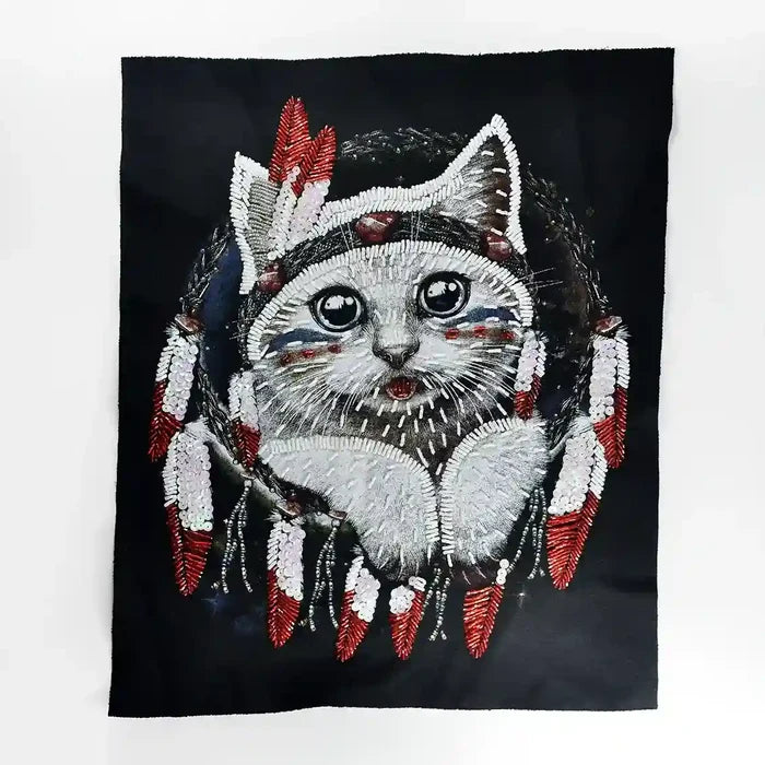 Dream Catcher Kitty - Beaded Sew Large Patch