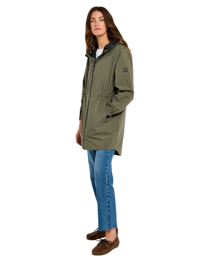 Kelp coloured Dubarry Womens Brookside Hooded Rain Mac on white background #colour_kelp