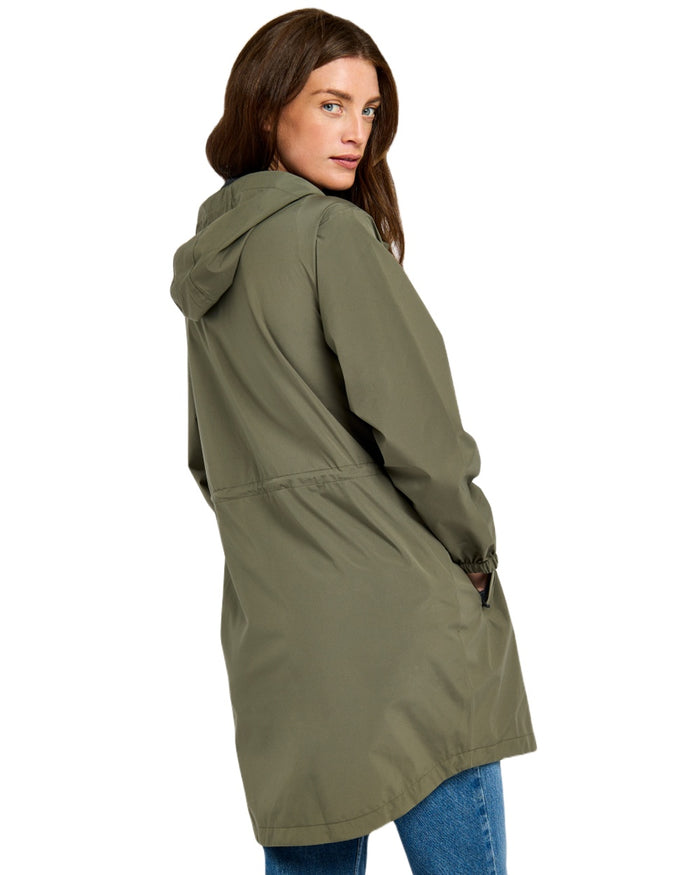 Kelp coloured Dubarry Womens Brookside Hooded Rain Mac on white background #colour_kelp