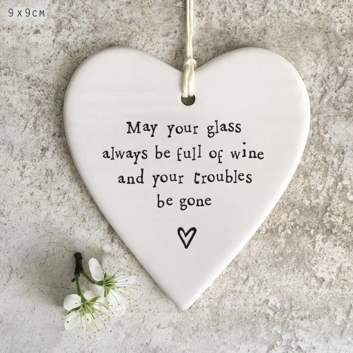 East of India Porcelain Round Heart- May your glass be full - Precious Sparkle