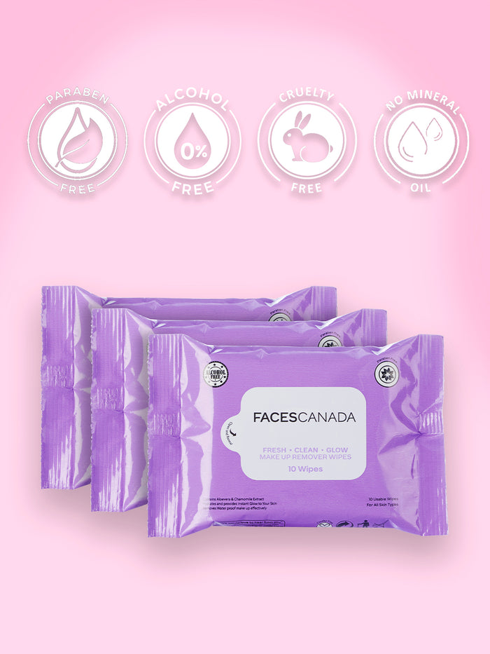 FACES CANADA Fresh Clean Glow Makeup Remover Wipes - 10 Wipes | Gentle Purifying | Ultra Soft | Instant Cleansing For All Skin Types | Hydrates & Moisturizes Skin | No Alcohol | No Parabens