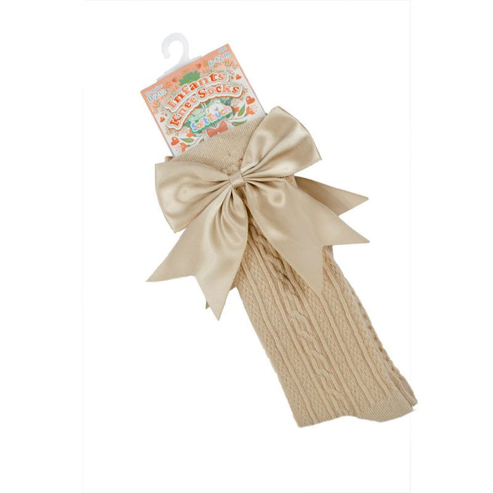 Girls Knee High Bow Socks Camel