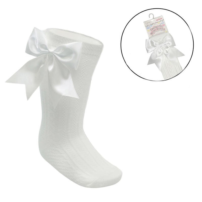 Girls Knee High Bow Socks Ivory Cream