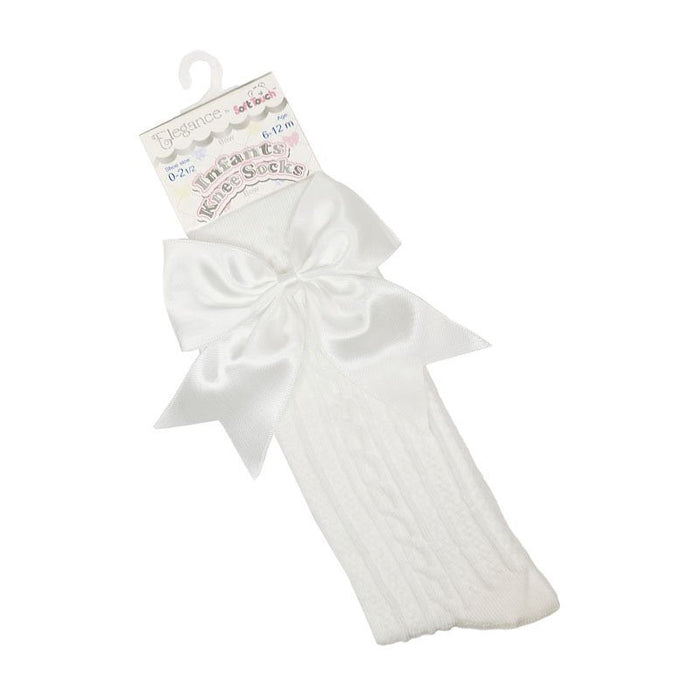 Girls Knee High Bow Socks Ivory Cream