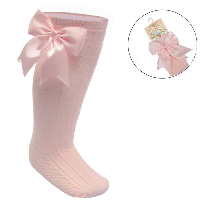 Girls Knee High Bow Socks Pink