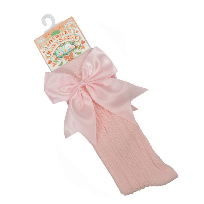 Girls Knee High Bow Socks Pink