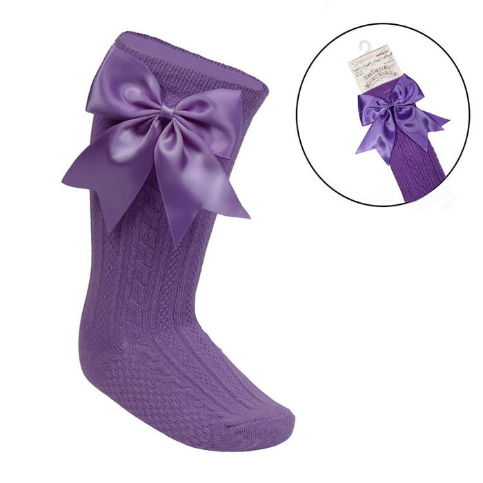Girls Knee High Bow Socks Purple
