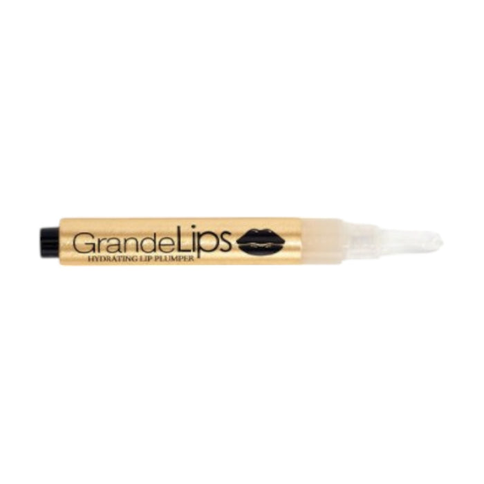 Grande Lips Boosting Plumper in Clear, in a gold sleek tube with applicator.