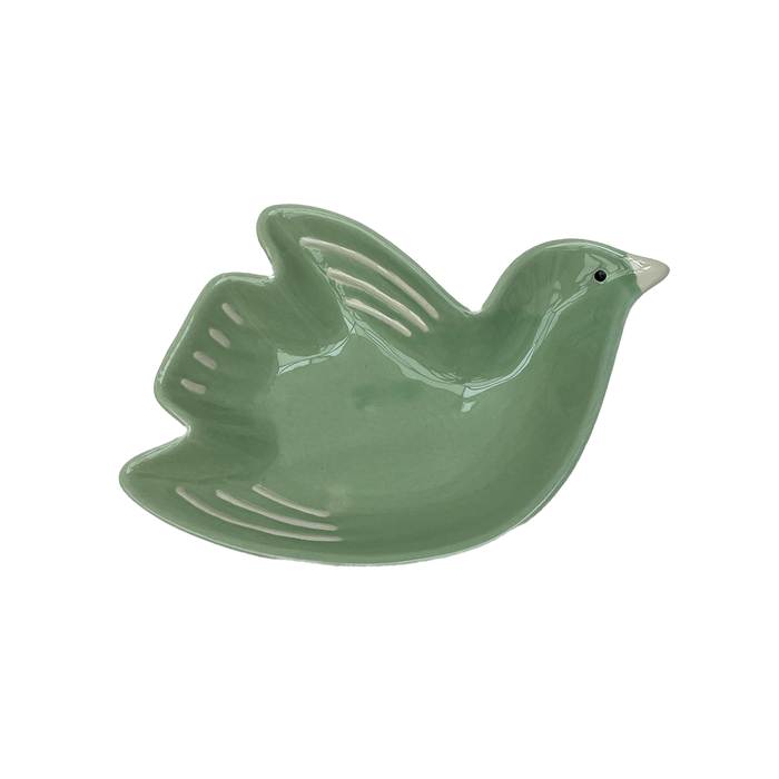 Green Earthenware Bird Tweet Dish - Precious Sparkle