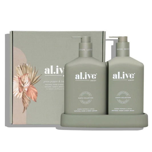 al.ive body Green Pepper & Lotus Hand & Body Wash/Lotion Duo Nudie Glow Australia