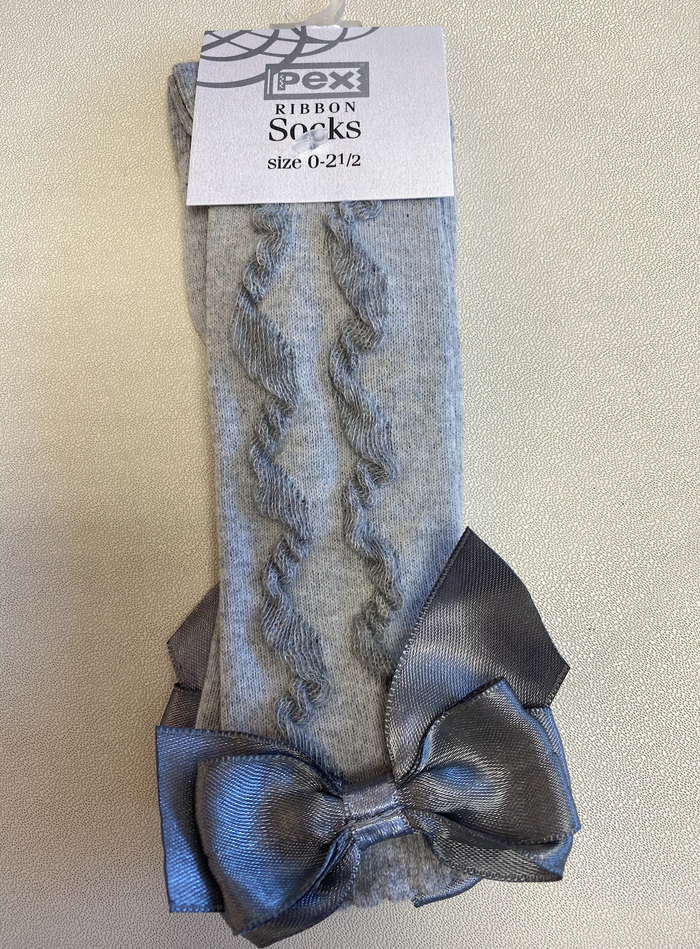 Grey Knee High Bow Socks