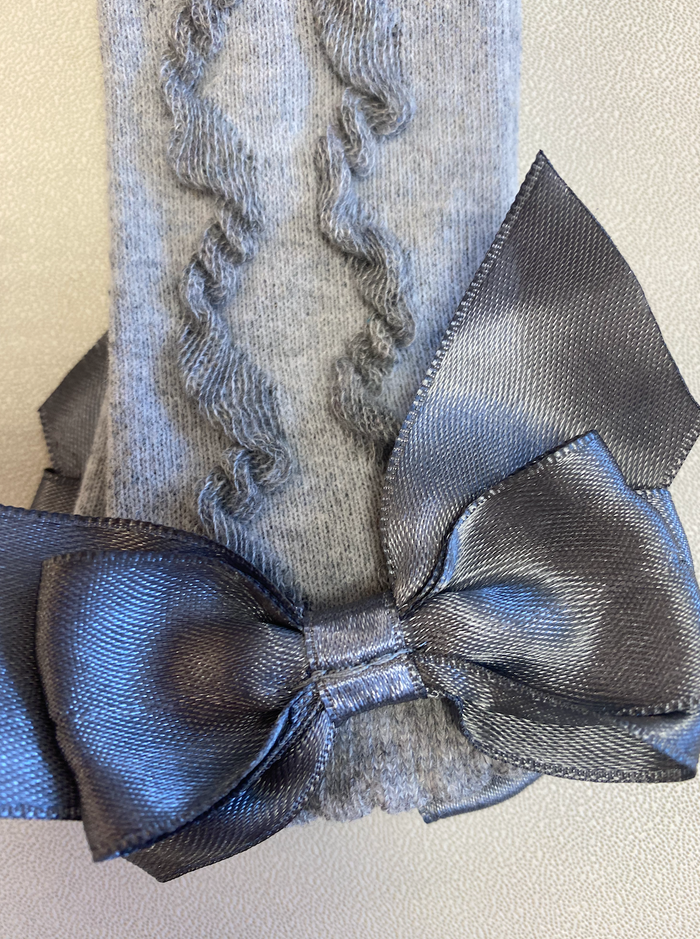 Grey Knee High Bow Socks