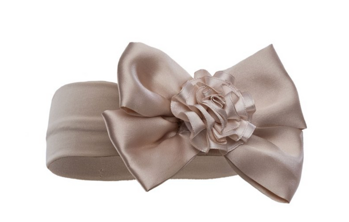 Headband with Bow and Flower Camel / Beige