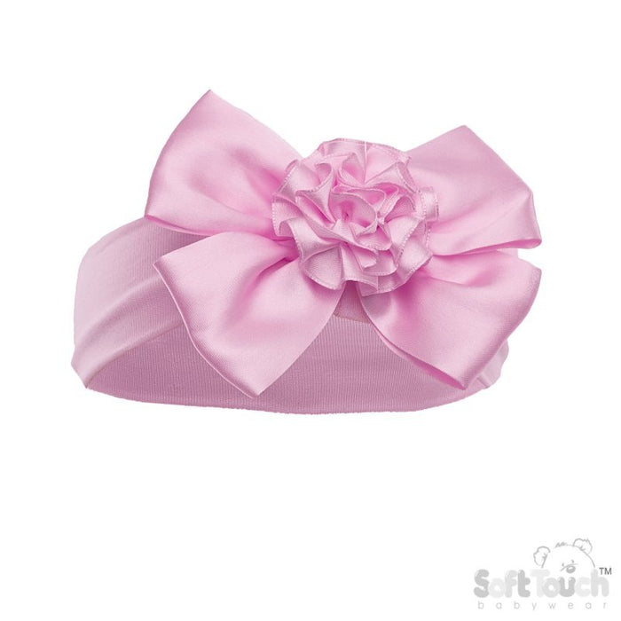 Headband with Bow and Flower Pink