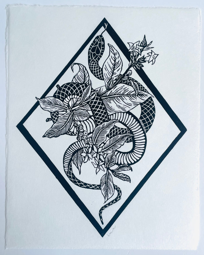 House of Figs Studio - Snake Botanical Lino Print