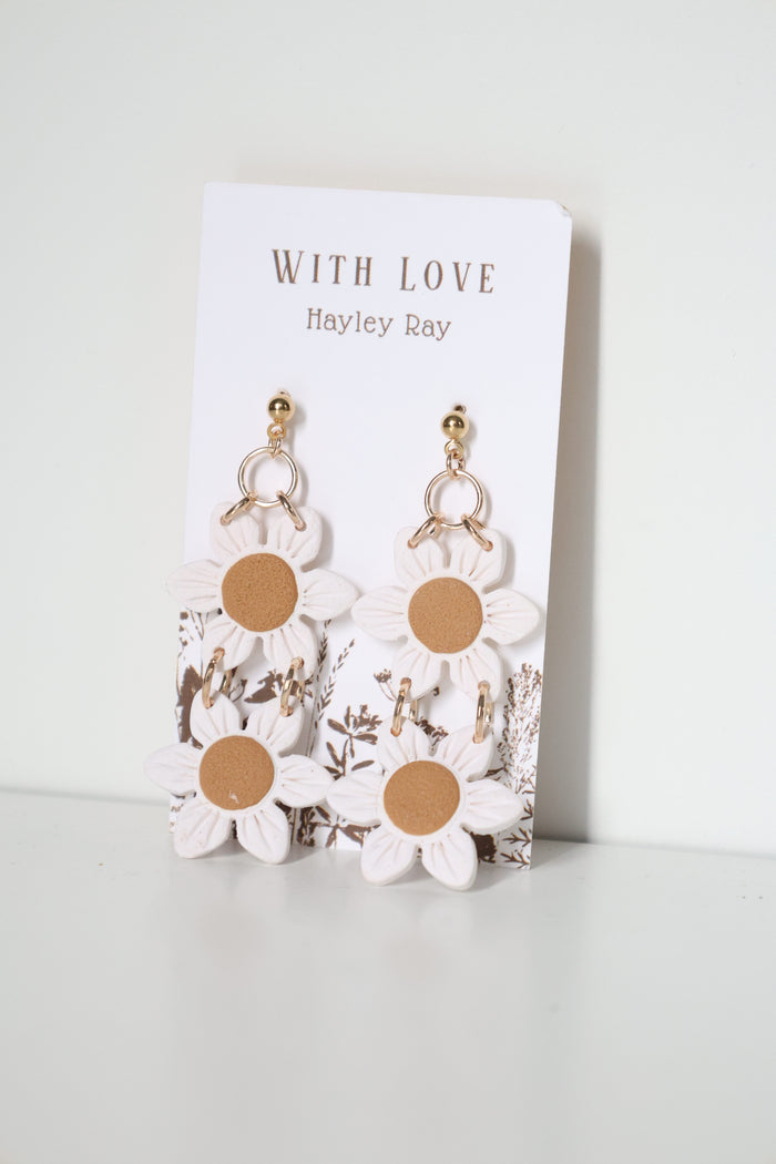 Hunnyhayart - White Double Flower Earrings