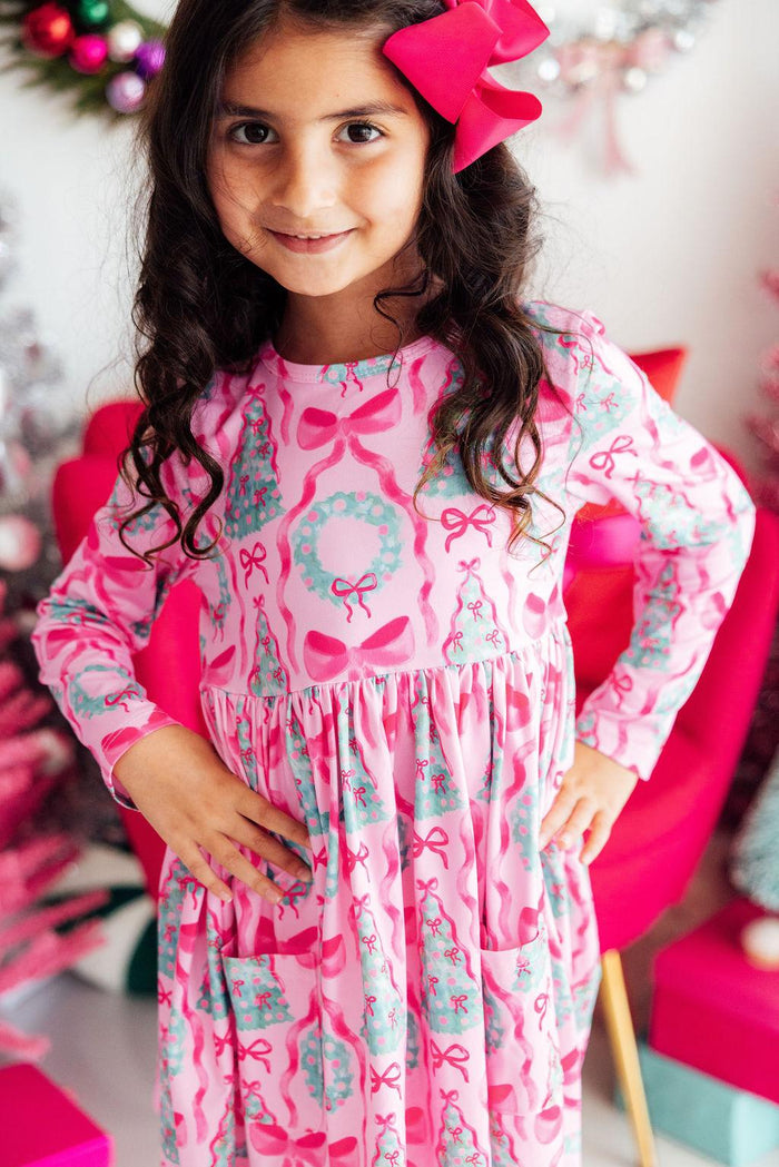 Jingle Bows L/S Pocket Twirl Dress-Mila & Rose ®