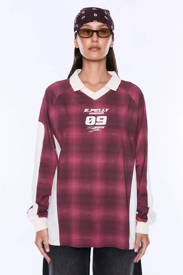 Josie Long Sleeve Polo | Burgundy Check